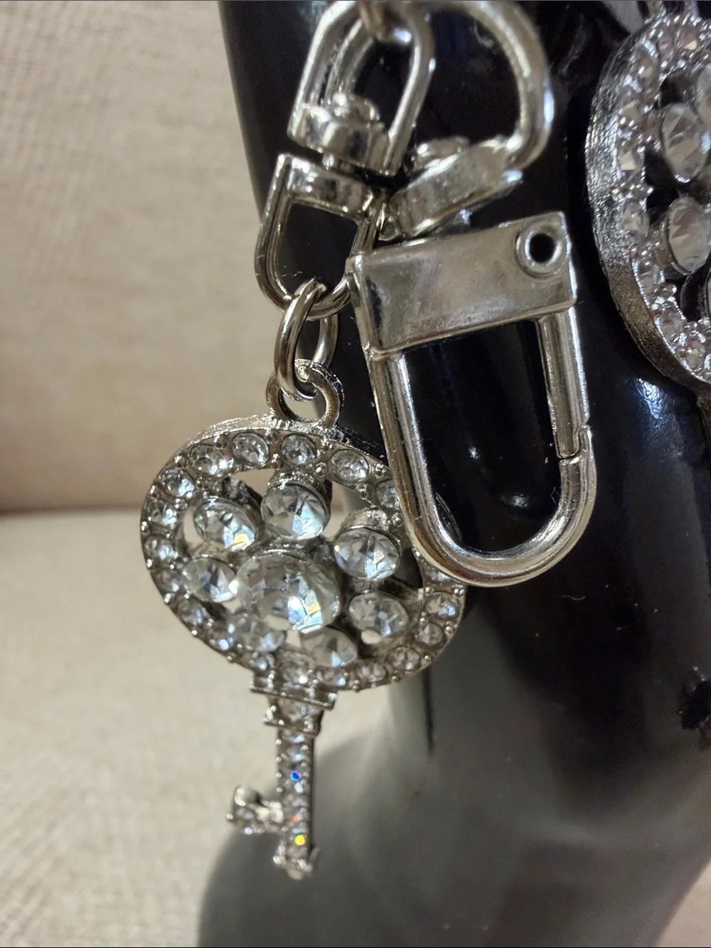 Rhinestone Key Charm Keychain - Silver Crystal Key Design (2)